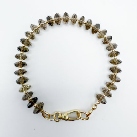Natural smoky quartz and 18k gold beaded bracelet with gold clasp. Handcrafted in Atlanta by HOPE & RAYE. Perfect holiday gift bracelet for her. 