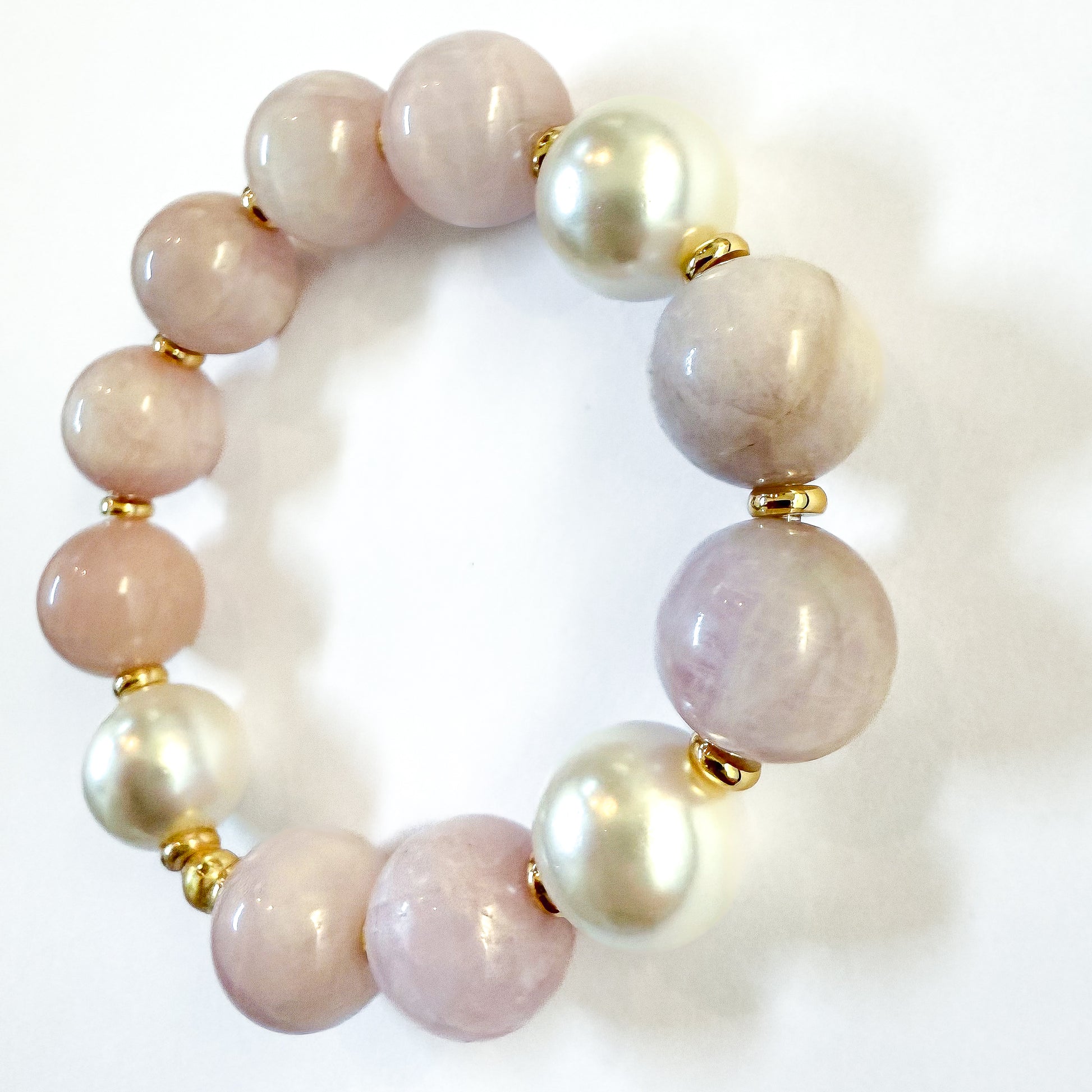 Bold Kunzite 14mm and Pearl bracelet by Hope & Raye
