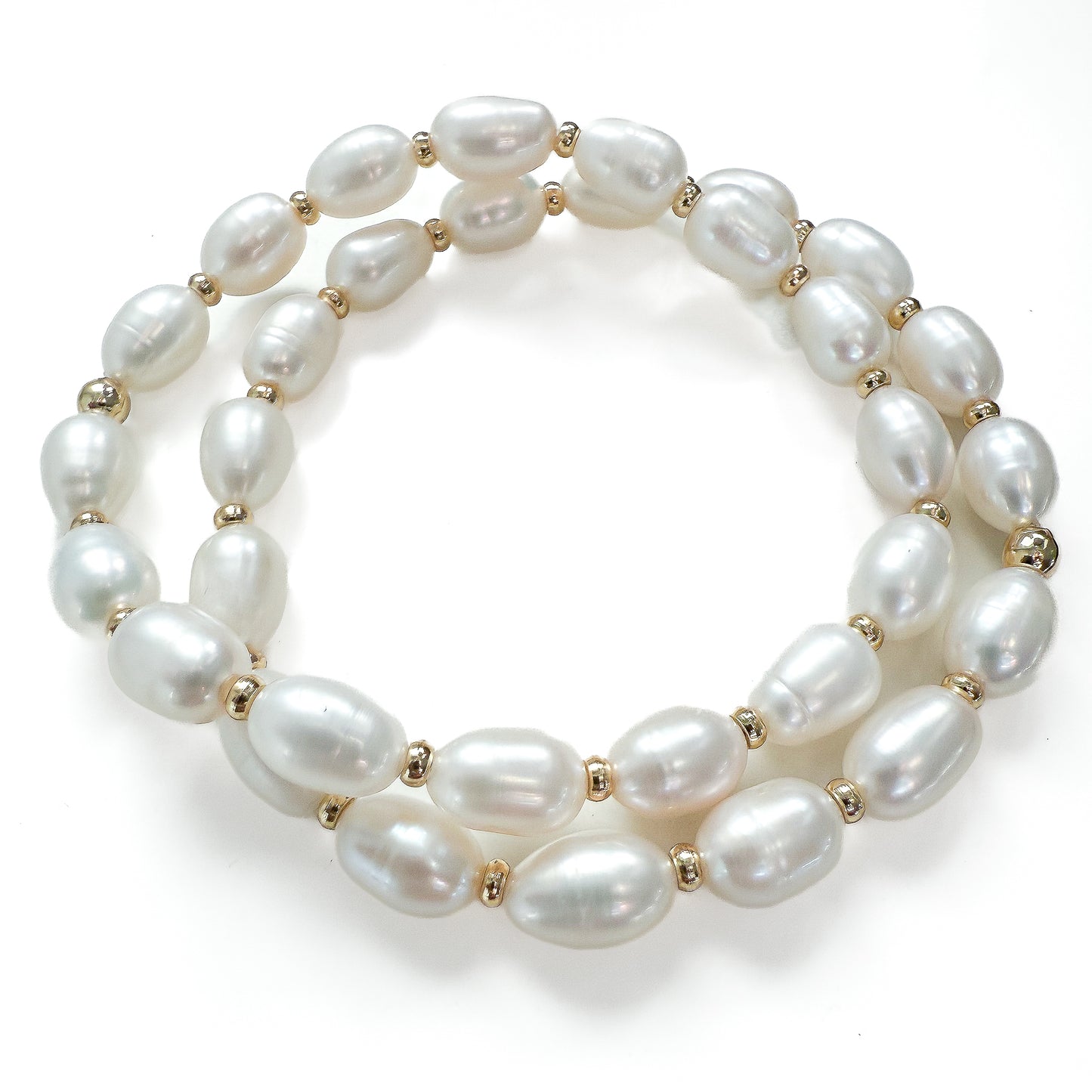 2 natural white pearl bracelets with 18K gold beads