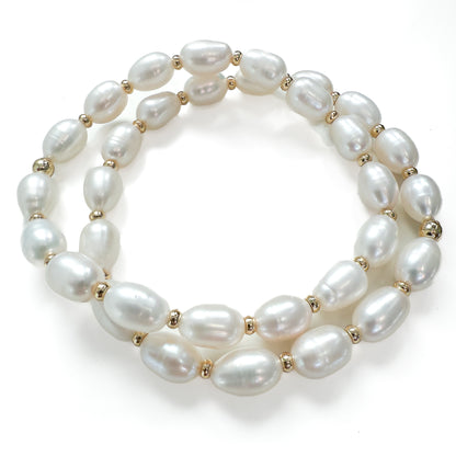 2 natural white pearl bracelets with 18K gold beads